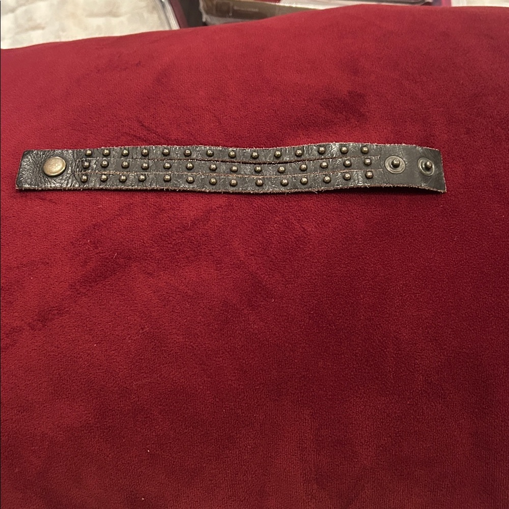 Studded Brown Leather Wrap Bracelet - Picture 3 of 4